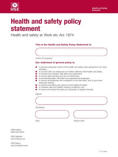 New policy replacing existing policy review and addition of sections regarding the health and safety of young people and children and domestic animals in university buildings. Health and Safety Policy Template - 2 Free Templates in ...