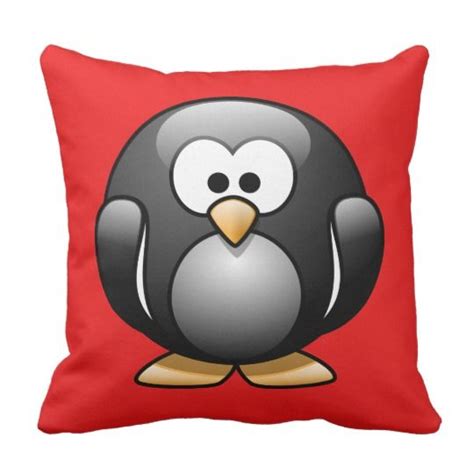 Cartoon Penguin On Red Throw Pillow Aqua Throw Pillows Aqua Background