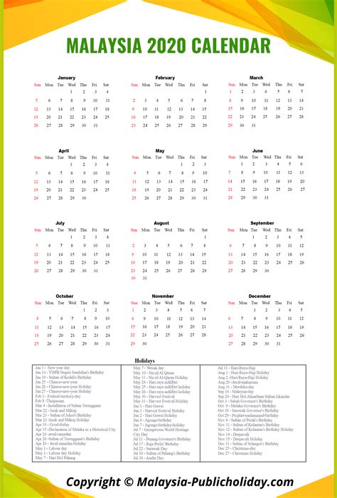 This page contains a national calendar of all 2020 public holidays for malaysia. Printable Malaysia 2020 Calendar