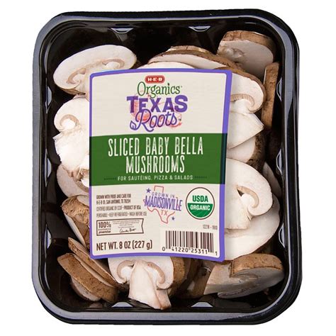 H E B Organics Texas Roots Sliced Baby Bella Mushrooms Shop