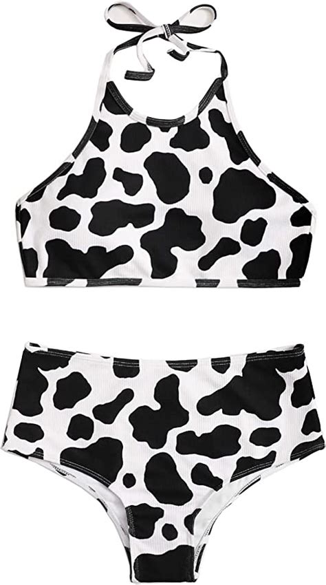 Women S Lace Up Front Cow Print Bikini Set Adjustable Bathing Suit