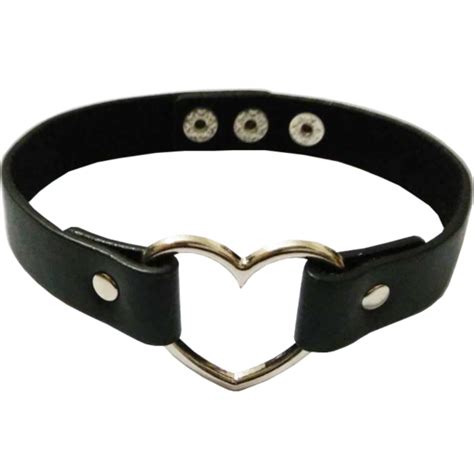 Heart Shaped Ring Leather Choker Black Leather Chokers Heart