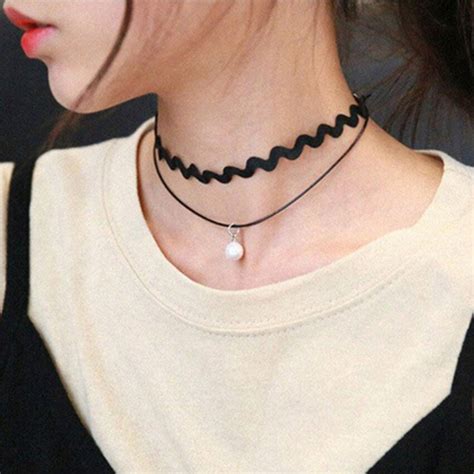 2 Color Imitation Pearls Chokers Double Layer Sexy Short Necklaces