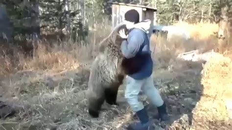 Russian Man Plays Fighting With His Pet Bear Another Day In Russia