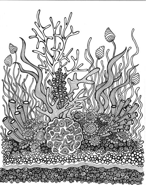 Feel free to explore, study and enjoy paintings with paintingvalley.com. Coral Garden Adult Coloring Page | Coral reef drawing ...