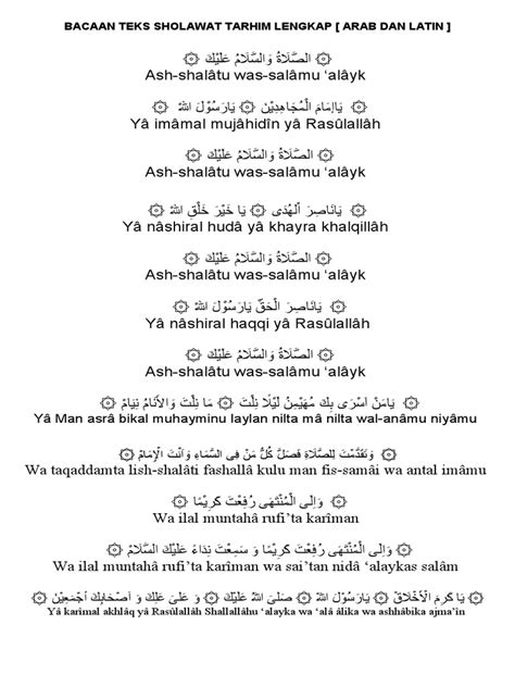 Bacaan Teks Sholawat Tarhim Lengkap Arab Dan Latin Pdf