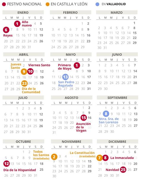 8 festivos estatales no sustituibles. CALENDARIO laboral de Valladolid del 2020 (con todos los ...