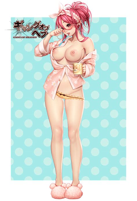 Masami Chie Gang Of Heaven Official Art Girl Bare Legs Blouse Blush Breasts Breasts Out