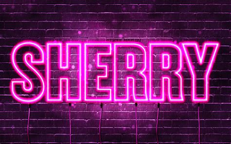 download wallpapers happy birthday sherry 4k pink neon lights sherry name creative sherry