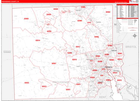 Providence County Ri Zip Code Wall Map Red Line Style By Marketmaps