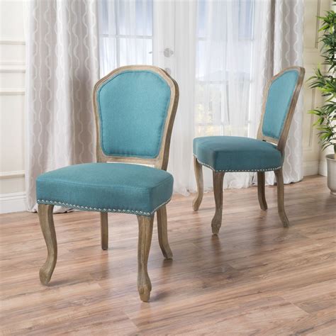 Noble House Gentry Farmhouse Fabric Dining Chairs Set Of 2 Dark Teal