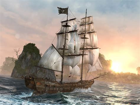Assassin S Creed 4 Black Flag Pirate Ship Sailing On The Sea 4K