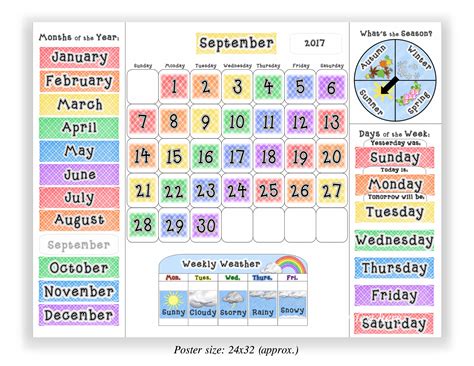 Calendario Per Bambini Learning Aula Didattica Mesi Giorni