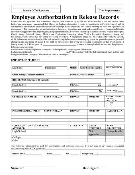 Employee Authorization To Release Records Template In Word