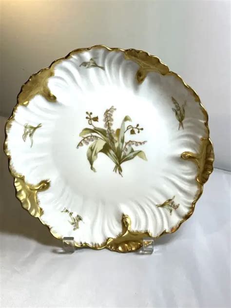 Antique Limoges Plate Lily Of The Valley Gold Gilt Scalloped Floral 10