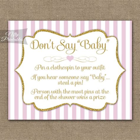 Printable Dont Say Baby Shower Game Pink Gold