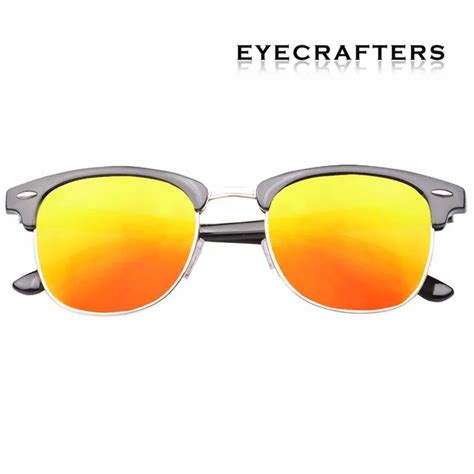 orange designer inspired classic half frame horned semi rimless mens womens fashion sunglasses