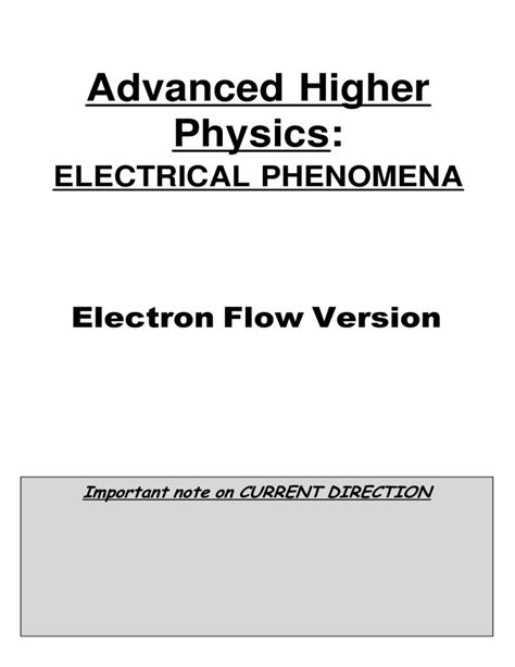 Advanced Higher Physics Electrical Phenomena