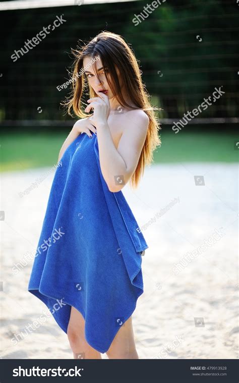 Sexy Girl Blue Towel On Background Stock Photo Shutterstock