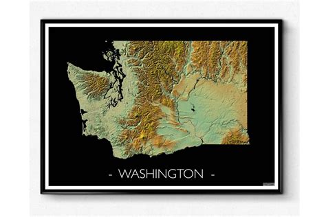 Washington State Map Amazing Topography Printed On High Etsy