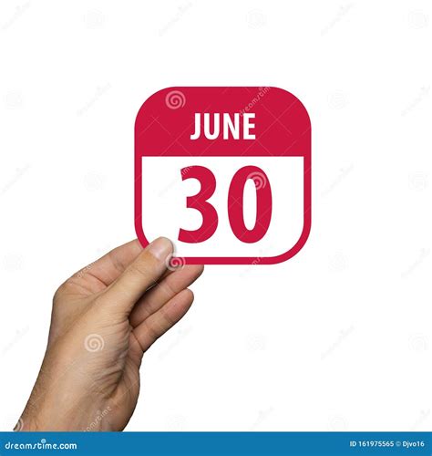 June 30th Day 30 Of Monthhand Hold Simple Calendar Icon With Date On