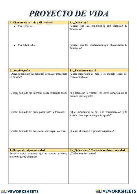 An Image Of A Document With The Words Proyecto De Vida In Spanish