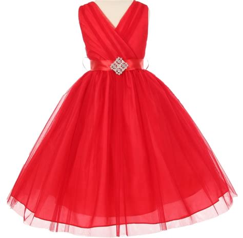 Red Tulle Flower Girl Dress Classic Style