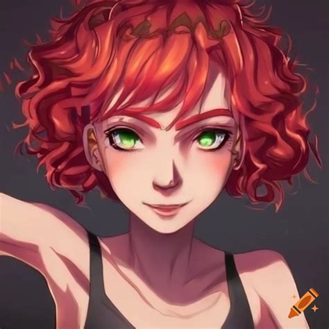 anime character with gold eyes and red curly hair