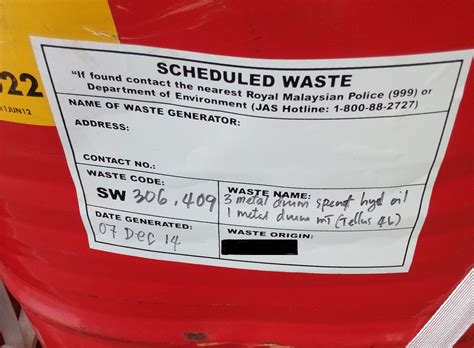 41 types of scheduled wastes listed in the environmental quality (scheduled wastes) regulations, 2005first schedule are found being recovered or recycled code type of waste sw102 sw104 waste of lead. Scheduled Waste Labelling, Code Guide and Common Mistake ...