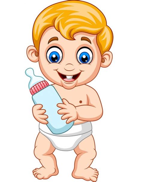 Caricatura Menino Bebê Segurando Garrafa Leite Vetor Premium