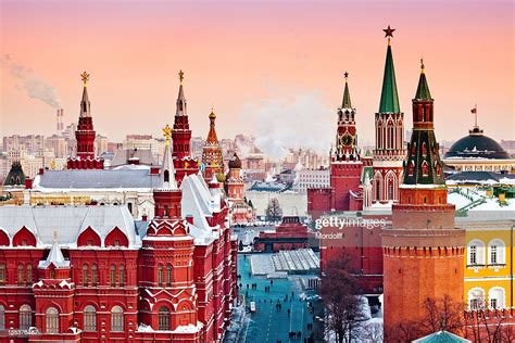 Red Moscow At Winter Sunset High Res Stock Photo Getty Images