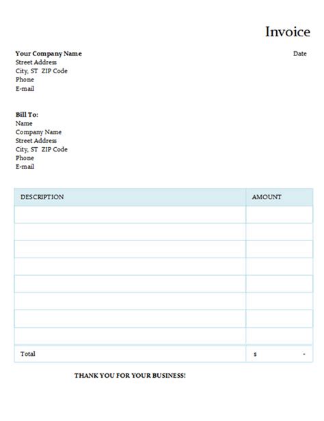 Invoice Templates For Word