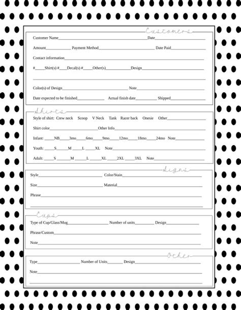 Decal Order Form Editable Vinyl Crafters Order Forms Etsy Vinyl