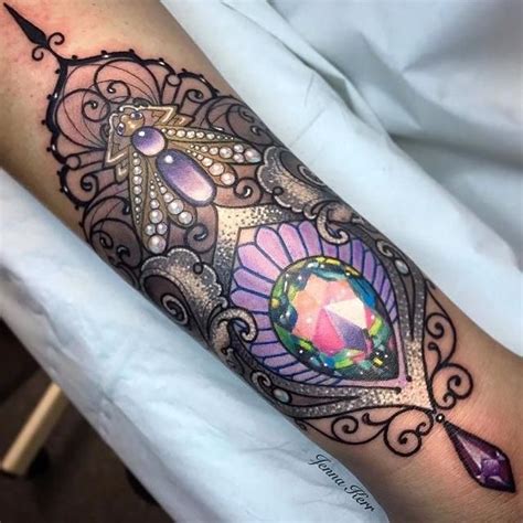 21 Delicate Tattoos That Look Just Like Incredible Jewelry Gem Tattoo Jewel Tattoo Lace Tattoo