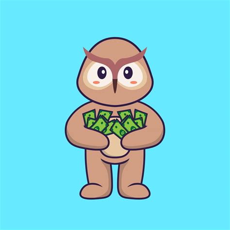 Cute Owl Holding Money Animal Cartoon Concept Isolated Can Used For T