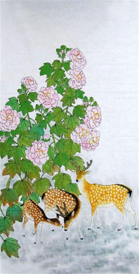 Chinese Deer Painting 0 4449006 66cm X 130cm26〃 X 51〃