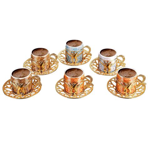 Buy Porcelain Turkish Coffee Mugs With Saucer Set Of 6 Greek Arabic