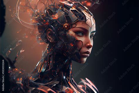 Portrait Of A Female Cyborg Robot Concept For Artififial Intelligence Designed Using