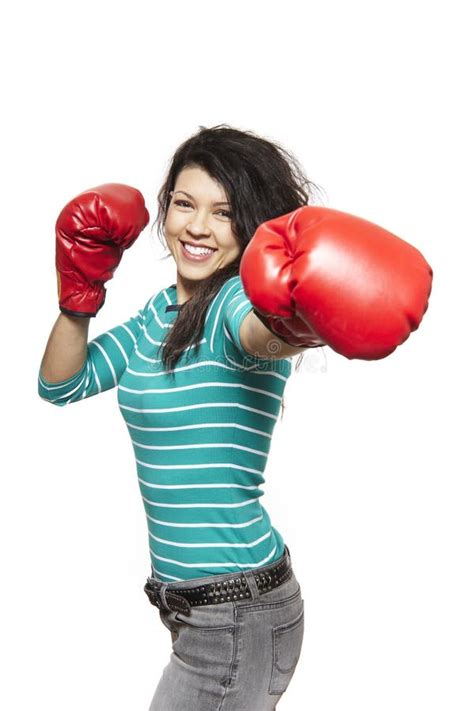 Young Woman Wearing Boxing Gloves Smiling Stock Photos Image 29895713