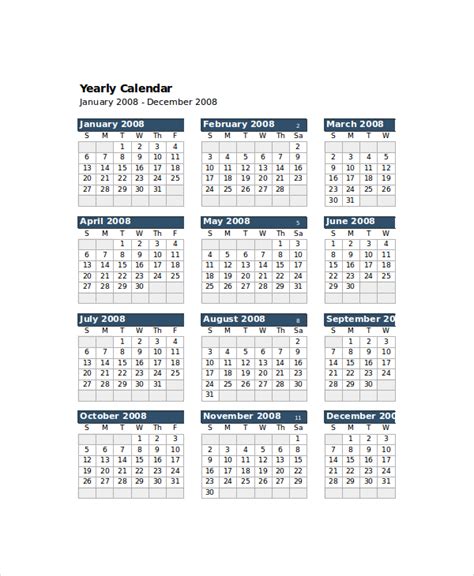 Excel Calendar Template 7 Free Excel Documents Download