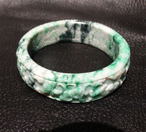 Natural Jade Bangle Grade A Carved Jadeite No Dye Vintage By