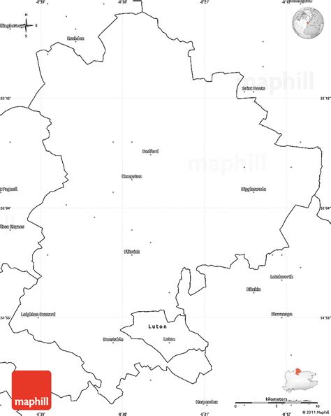 West midlands outline map england region county. Blank Simple Map of Bedfordshire County
