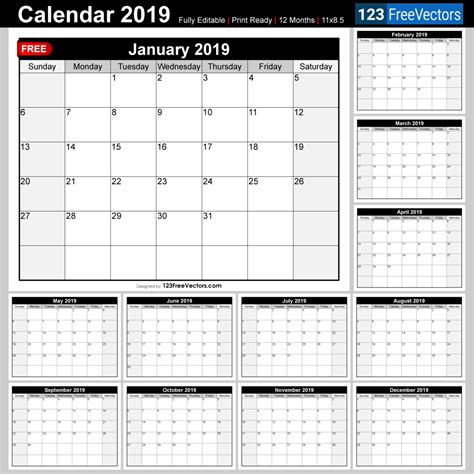 2019 Printable Calendar On We Heart It Calendar Template 2019 Images