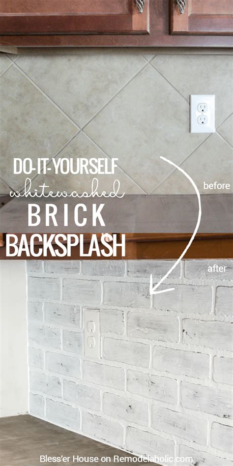 Msi's retro brick bianco porcelain mosaic tile in white combines soothing white hues for classic yet contemporary looks that suit any decorative scheme. Remodelaholic | DIY Whitewashed Faux Brick Backsplash