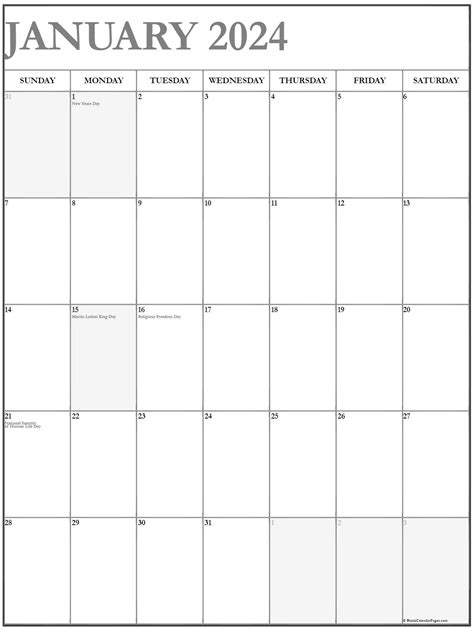 January 2023 Vertical Calendar Portrait Riset Holidays Calendar 2024