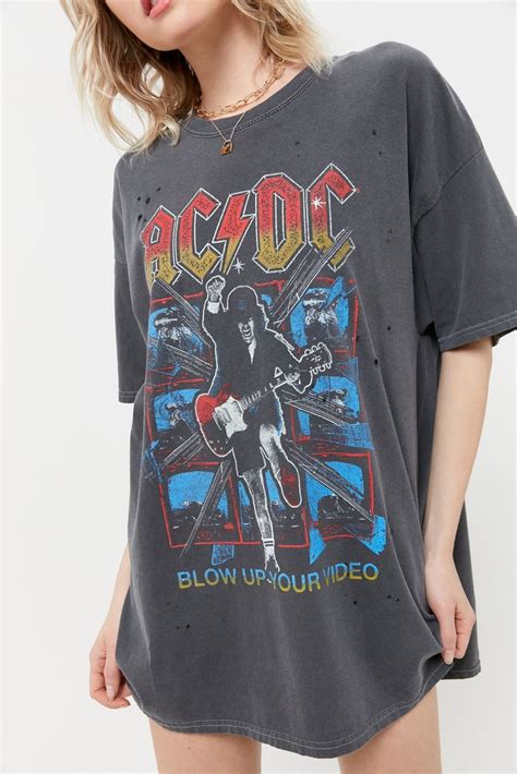 AC DC Distressed T Shirt Dress Urban Outfitters Distressed T Shirt