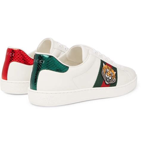 Gucci Ace Watersnake Trimmed Embroidered Leather Sneakers Men