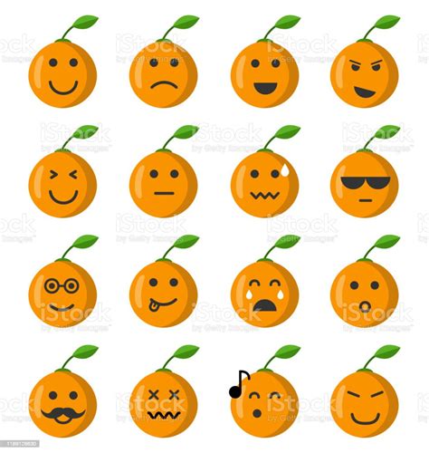 Emoji Orange Set Orange Icons On The White Background Flat Cartoon