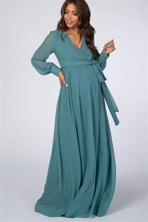 Jade Chiffon Long Sleeve Maternity Maxi Dress Pinkblush