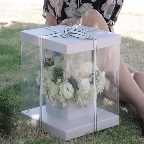 Clear Square Pvc Transparent Hand Flower Box Packaging Bouquet T